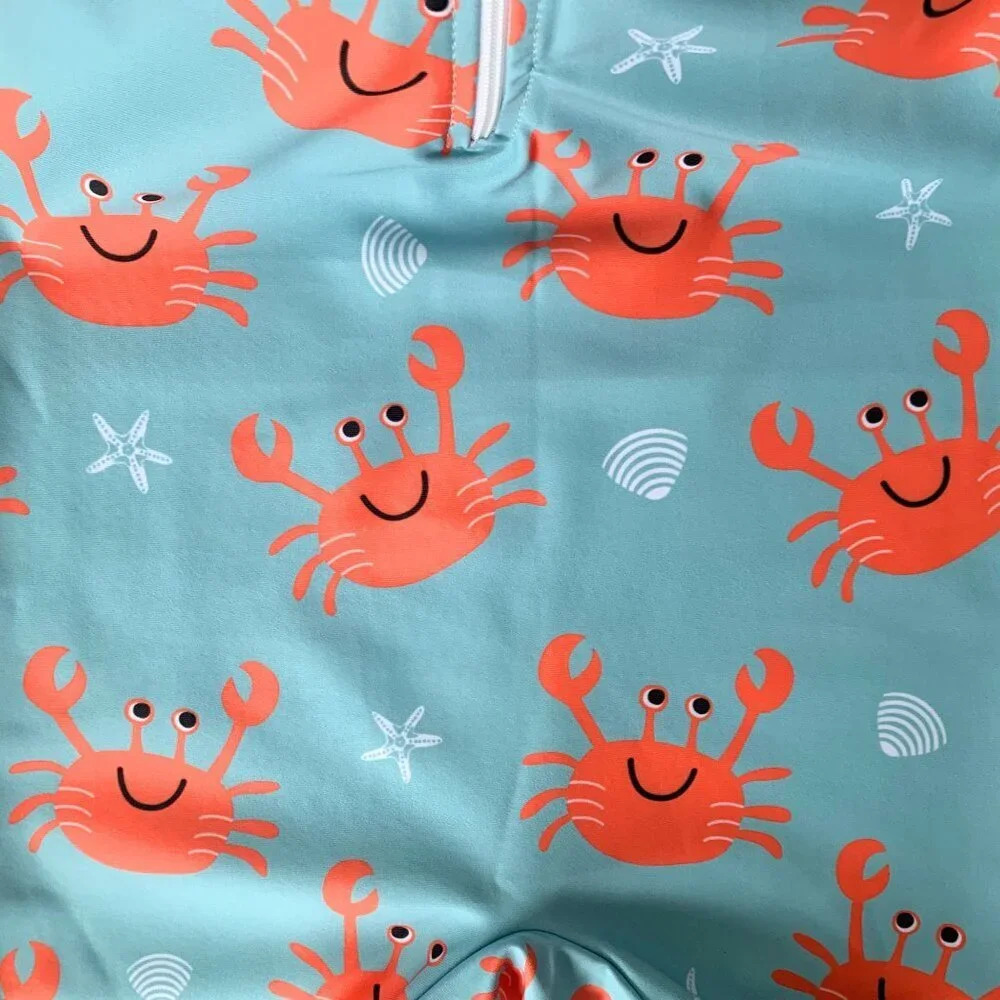 NWT Cute Boys One-Piece Swimsuit ShortSleeve Swimwear Summer Cartoon Crabs 2-3Y - Picture 3 of 3